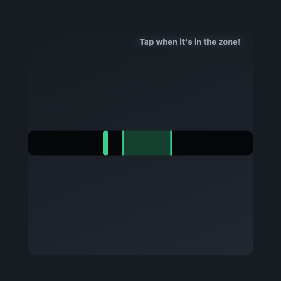 The timing bar: a marker sweeping along a track toward a green zone.